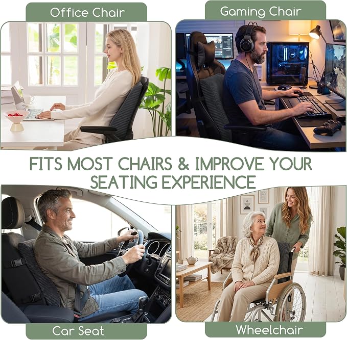Ergonomic Lumbar Support Pillow for Lower Back Pain Relief, Corduroy Cover Back Support Cushion with Adjustable Straps, Large Size Lumbar Pillow for Office, Gaming & Home Essentials, Large, Dark Grey - Image 6