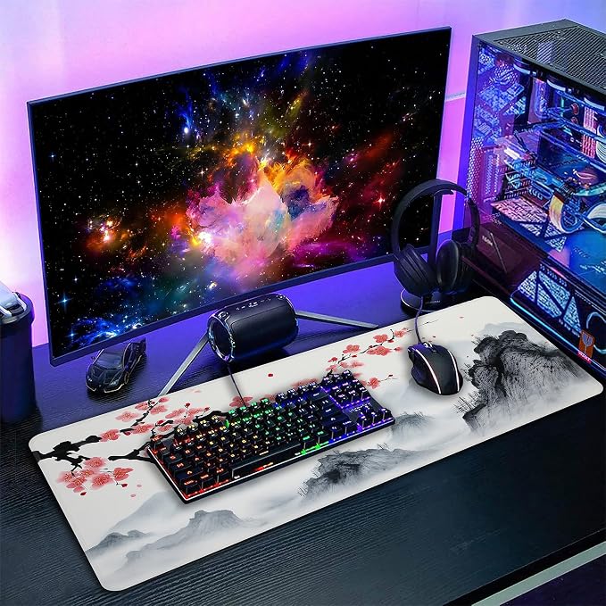 Japanese Watercolor Cherry Blossoms Desk Mat, XXL 35.4"x15.7" Large Mouse Pad, Sakura Extended Gaming Mouse Mat,Non-Slip Rubber Base Waterproof with Stitched Edges for Gaming Office Home Decor - Image 7