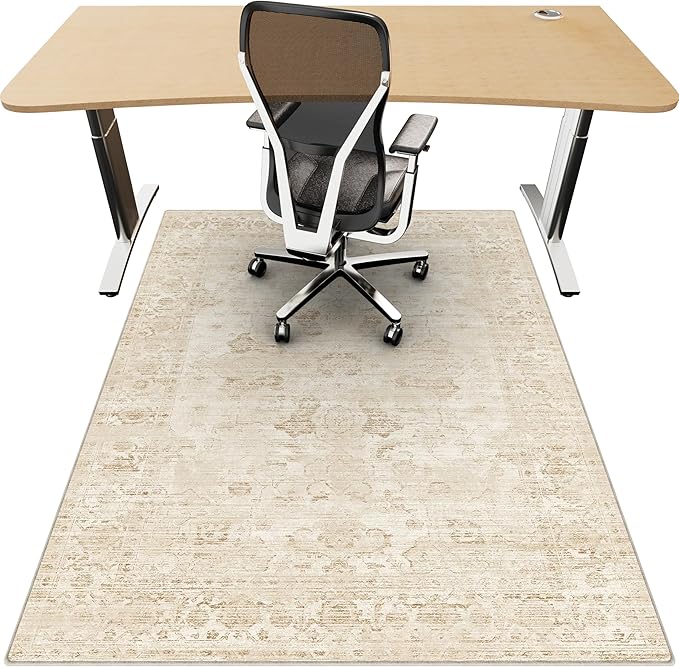 Office Chair Mat for Hardwood Floor, 48"x60" Desk Chair Mat for Home Office, Anti-Slip Under Desk Mat Rug for Rolling Chair,Floor Protector Washable Rug for Gaming Chairs-Beige by Unknown