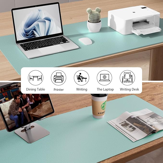 Aothia Leather Desk Pad Protector, Mouse Pad, Office Desk Mat, Non-Slip PU Leather Desk Blotter, Laptop Desk Pad, Waterproof Desk Writing Pad for Office and Home (Light Blue,31.5" x 15.7") - Image 5