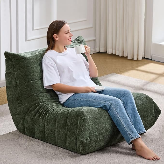 Hobestluk Adults Bean Bag Chair Faux Fur BeanBag Couch for Living Room | Green Chenille,Ergonomic Design,Memory Foam,UltraSoft,Anti-slip Bottom,No Assembly Required,Decorative Style for Living Room - Image 3