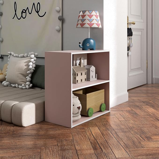 Homes: Inside + Out Apexa 2-Tier Cube Storage Organizer Shelves, Stackable Wood Bookcase Fits Cubby Bins for Organization, Dorm Teen Room Decor & Home Office, Light Pink - Image 8