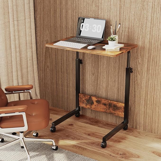 FCH Portable Computer Workstation, Standing Desk Adjustable Height, Small Computer Desk w/Rolling, Sit Stand Laptop Desk TV Tray for Bed Sofa Hospital Reading Eating, Rustic Brown, 23.6" - Image 2