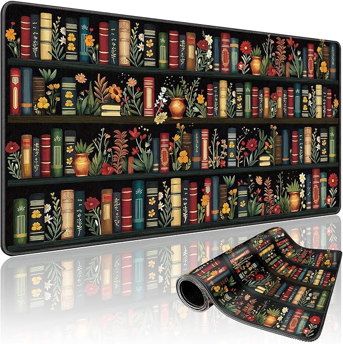 Vintage Bookshelf Large Gaming Mouse Pad Desk Mat 31.5"x15.7" | Extended Mousepad, Non-Slip Rubber Base , Stitched Edges, for Computer/Laptop/Office/Home by Mcapirivo