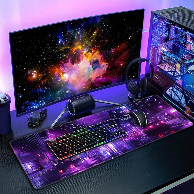 Cyberpunk Desk Mat, XXL 35.4"x15.7" Large Mouse Pad, Japanese Streets Extended Gaming Mouse Mat,Non-Slip Rubber Base Waterproof with Stitched Edges for Gaming Office Home Decor - Image 7