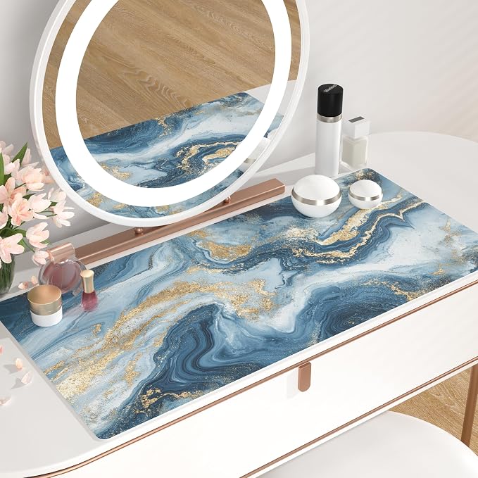 QiyI PU Leather Large Mouse Pad, 31.5" x 15.7", Blue White Marble | Desk Décor Accessories, Extended Size, Waterproof & Easy to Clean, Smooth Surface, Non Slip Desk Organization - Image 6