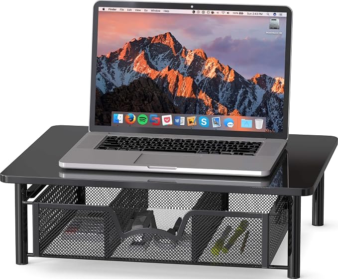 Simple Houseware Computer Monitor Riser with Drawer, Black - Image 2