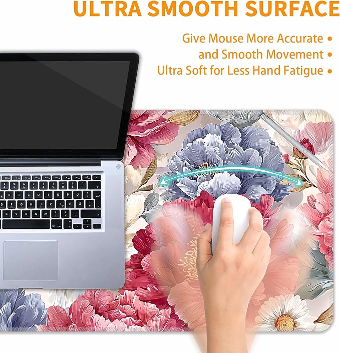 Japanese Minimalist Floral Desk Mat, XL 31.5"x11.8" Large Mouse Pad, Art Flowers Extended Gaming Mouse Mat,Non-Slip Rubber Base Waterproof with Stitched Edges for Gaming Office Home Decor - Image 5