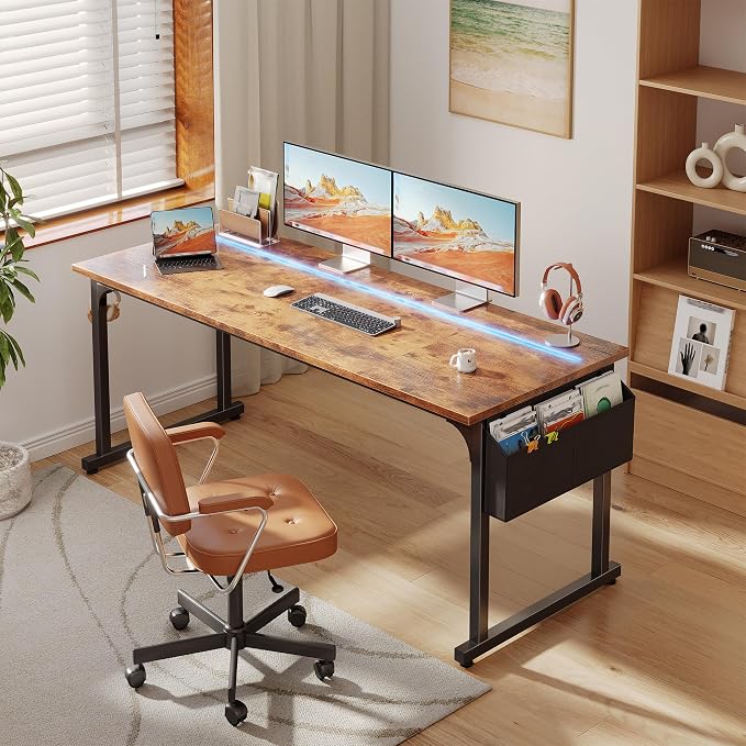 DurayLoly 55 Inch Office Desk with Waterproof LED Lights for Home Work - Image 3