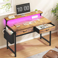 DurayLoly Gaming Desk with 2 Drawers &LED Lights,Space Saving,Rustic Brown by Durayloly