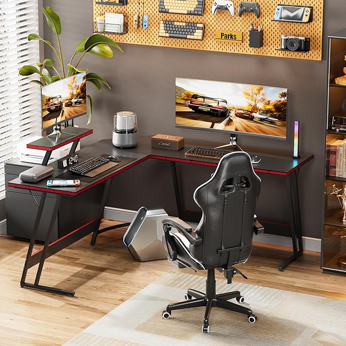 Homall L Shaped Gaming Desk Computer Corner Desk PC Gaming Desk Table | with Large Monitor Riser Stand for Home Office Sturdy Writing Workstation (Black, 51 Inch) - Image 4