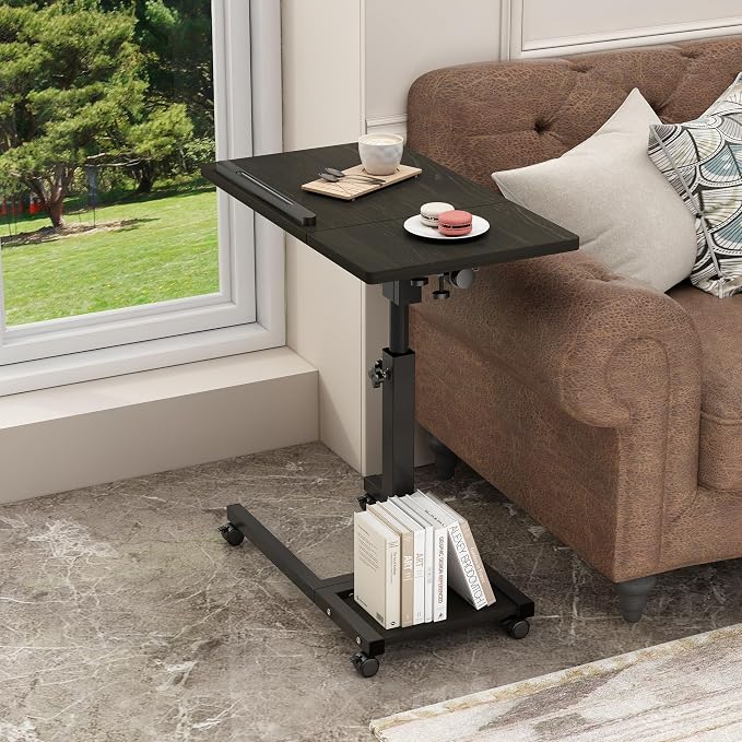 LINGMI Mobile Height Adjustable Laptop Desk with Mouse Pad, Portable Laptop Desk Rolling Tiltable Table with Small Side Table for Couch,Rolling Computer Stand - Image 3