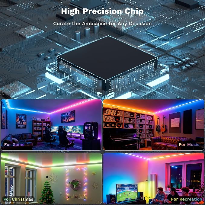 MIWISE COB LED Strip Light,RGB Smart IC COB LED Strip Lights Music Sync Bluetooth with APP Control,Addressable Color Chasing DIY 16M Colors,LED Tape Lighting for Bedroom Home Party Decor,9.84ft - Image 3