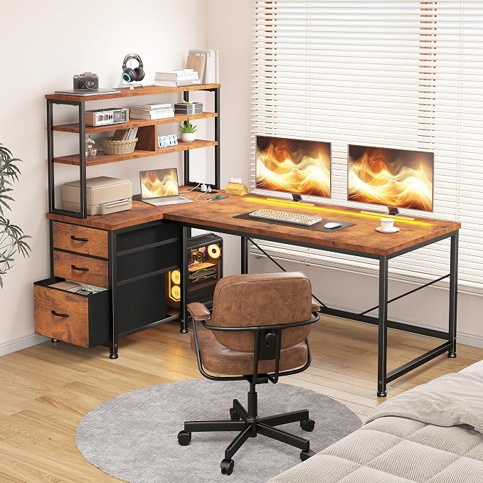 DurayLoly 55"Computer Desk with 3 Drawers & Shelf for Bedroom & Home Office - Image 8