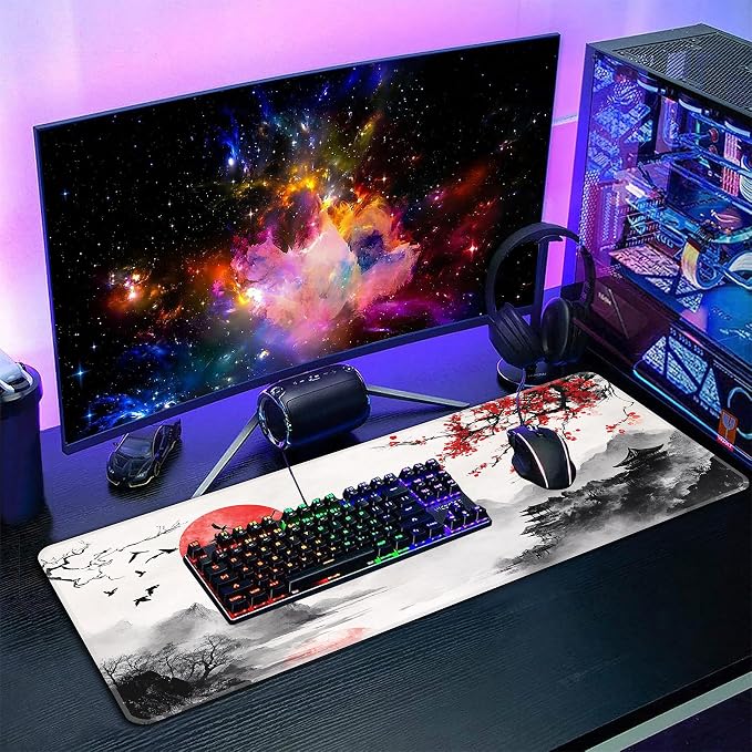 Japanese Watercolor Cherry Blossoms Desk Mat, XL 31.5"x11.8" Large Mouse Pad, Sakura Extended Gaming Mouse Mat,Non-Slip Rubber Base Waterproof with Stitched Edges for Gaming Office Home Decor - Image 7