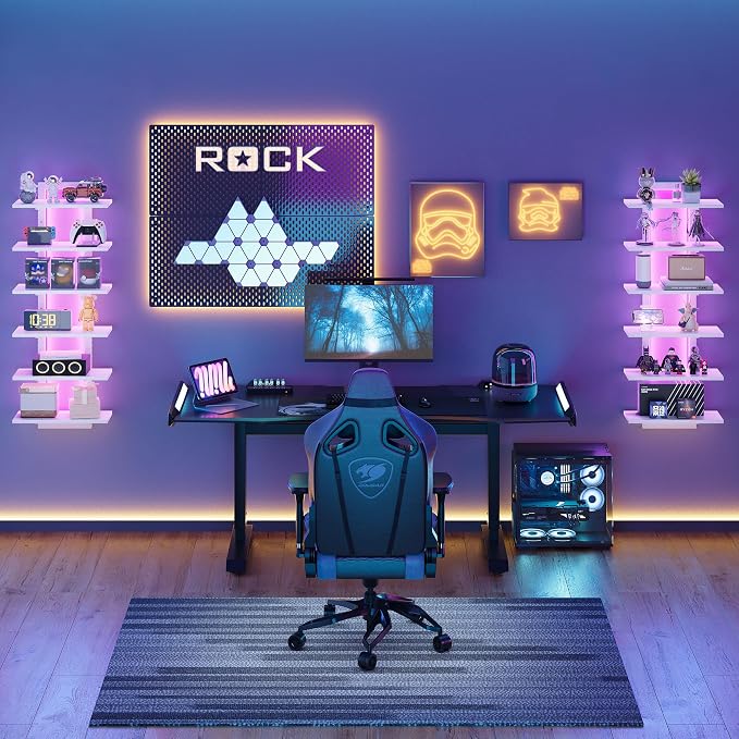 LED Wall Mounted Display Shelf with RGB Lights, 6-Tier Vertical Wall Shelf for Gaming Room, Bedroom and Living Room, Floating Shelves for Collectibles and Decor, 15"W x 5.5"D x 43.3"H, White - Image 6