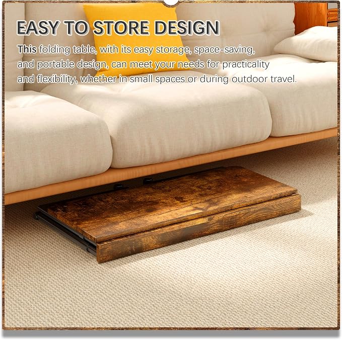 4NM No Assembly 31.5" Small Desk, Folding Portable Desk with Wheels, Adjustable Height Foldable Computer Home Office Desks, Collapsible Study Writing Table for Space Saving Bedroom - Rustic Brown - Image 4
