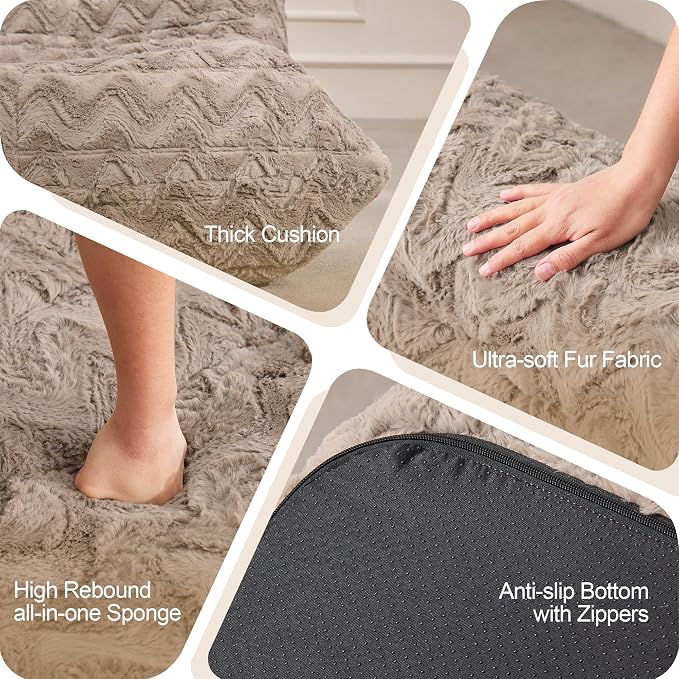 Hobestluk Large Bean Bag Chairs for Adults Fireside BeanBag Couch Togo Sofa | Ergonomic Design,Memory Foam,No Assembly,Faux Fur Fireside Lounge Floor Chair Back Support Lounging | Brown Chevron Loveseat - Image 7