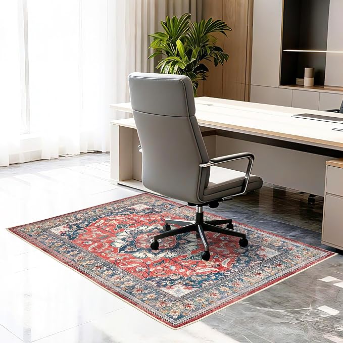 Office Chair Mat for Hardwood Tile Floor, 36"x48"Anti-Slip Under Desk Carpet Protector for Rolling Computer Chair Mat, Machine Washable Office Area Carpet (Chenille,Red) by Ufeekare