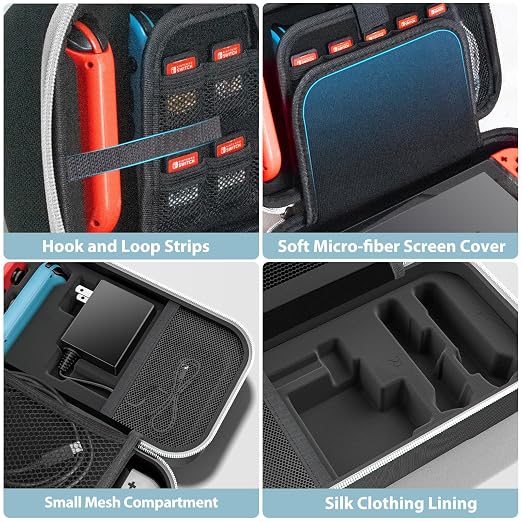 OIVO Switch OLED Carrying Case Compatible with Nintendo Switch & OLED, Portable Switch Travel Carry Case Fit for Joy-Con and Adapter, Hard Shell Protective Switch Pouch Bag with 20 Games, White - Image 5