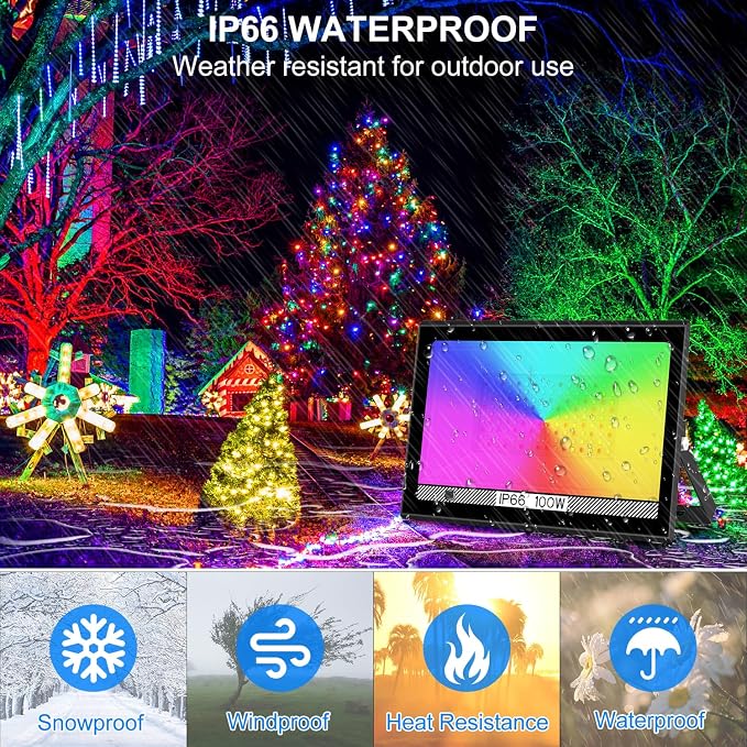 T-SUN RGB Led Flood Light 100W,1000W Equivalent 10000LM Outdoor Flood Light - Image 3