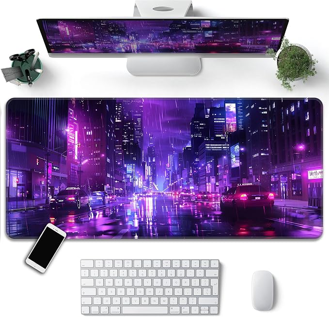 Cyberpunk Desk Mat, XXL 35.4"x15.7" Large Mouse Pad, Japanese Streets Extended Gaming Mouse Mat,Non-Slip Rubber Base Waterproof with Stitched Edges for Gaming Office Home Decor - Image 2