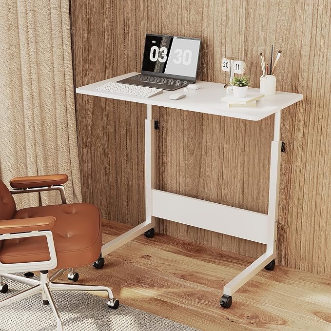 FCH Portable Computer Workstation, Standing Desk Adjustable Height, Small Computer Desk w/Rolling, Sit Stand Laptop Desk TV Tray for Bed Sofa Hospital Reading Eating, Rustic Brown, 23.6" - Image 2