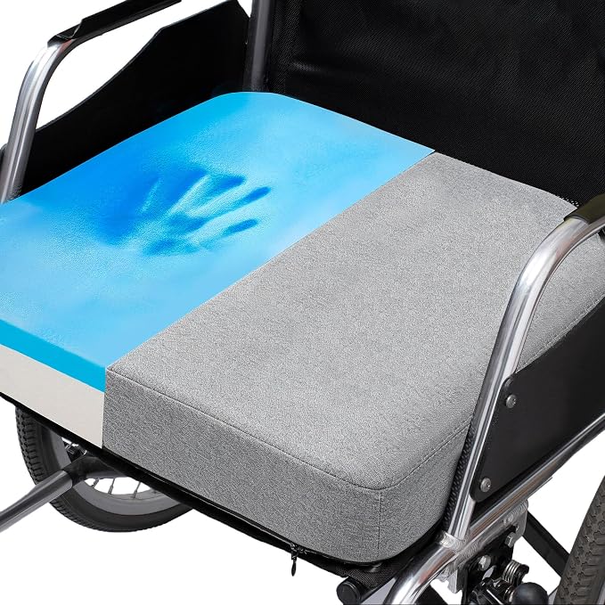 CYLEN Ifoam Memory Foam Layer Wheelchair Cushion - Seat Cushion for Wheelchair-Office Chair, Kitchen Chair-Pressure Sore and Tailbone Pain Relief-High Dense Polyfoam Base (Grey, 18×16×3 inch) by CYLEN