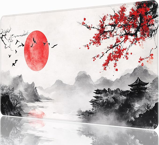 Japanese Watercolor Cherry Blossoms Desk Mat, XXL 35.4"x15.7" Large Mouse Pad, Sakura Extended Gaming Mouse Mat,Non-Slip Rubber Base Waterproof with Stitched Edges for Gaming Office Home Decor by Unknown