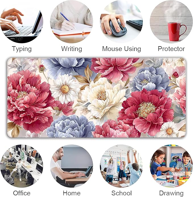 Japanese Minimalist Floral Desk Mat, XXL 35.4"x15.7" Large Mouse Pad, Art Flowers Extended Gaming Mouse Mat,Non-Slip Rubber Base Waterproof with Stitched Edges for Gaming Office Home Decor - Image 6