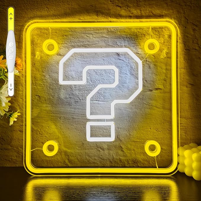 Question Block Neon Sign,Dimmable Question Square Neon Light for Game Room,Man Cave,Kids Room Wall Decor,USB Powered Led Night Lights Gamer Gifts for Boys, Kids by VIKLIULEDNEONSIGN
