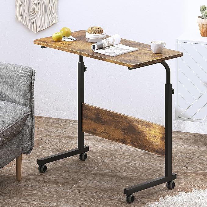 DlandHome 31.4 Inches Rolling Desk with Wheels Adjustable Height, Retro - Image 2