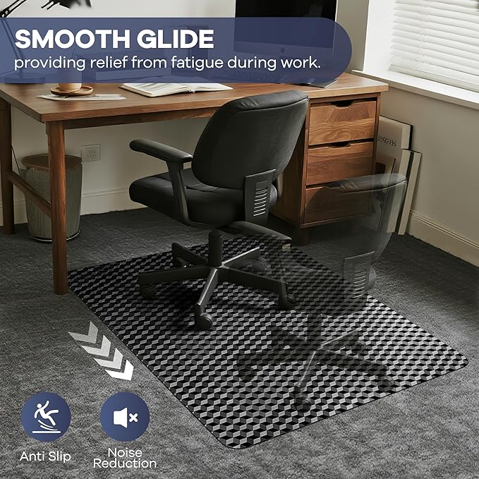 BesWin Office Chair Mat for Carpet, 48" x 60" Large Computer Desk Chair Mat for Low Carpeted Floors, Thick and Sturdy Carpet Protector for Rolling Chairs, Easy Glide Floor Mat for Home, Gaming (Black) - Image 2