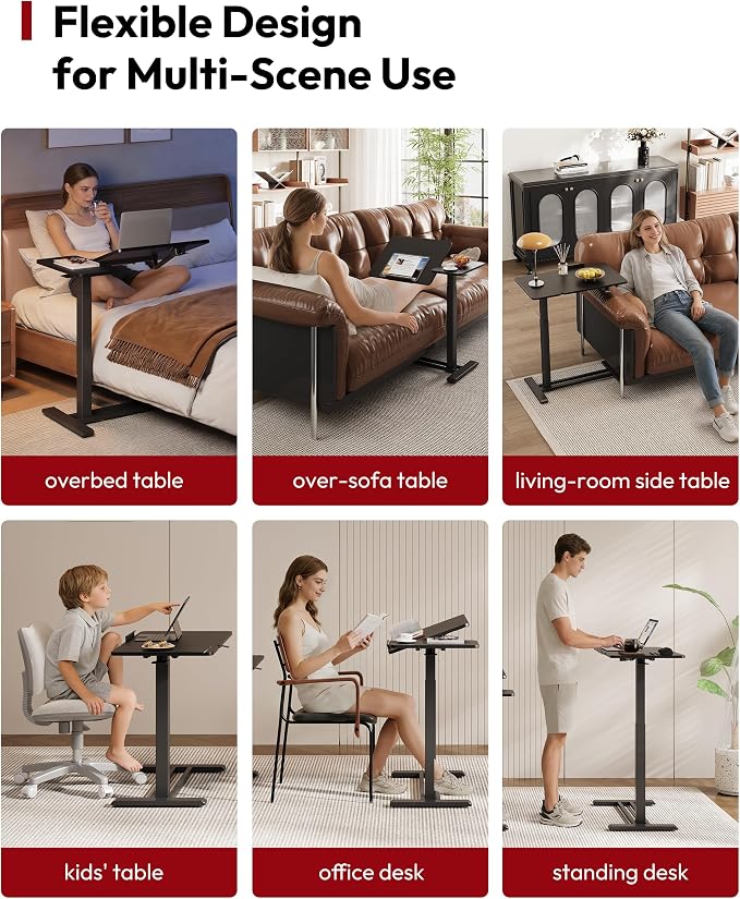SANODESK 28''Overbed Table Gas Spring Lifting with Wheels&Tilting Desktop - Image 7
