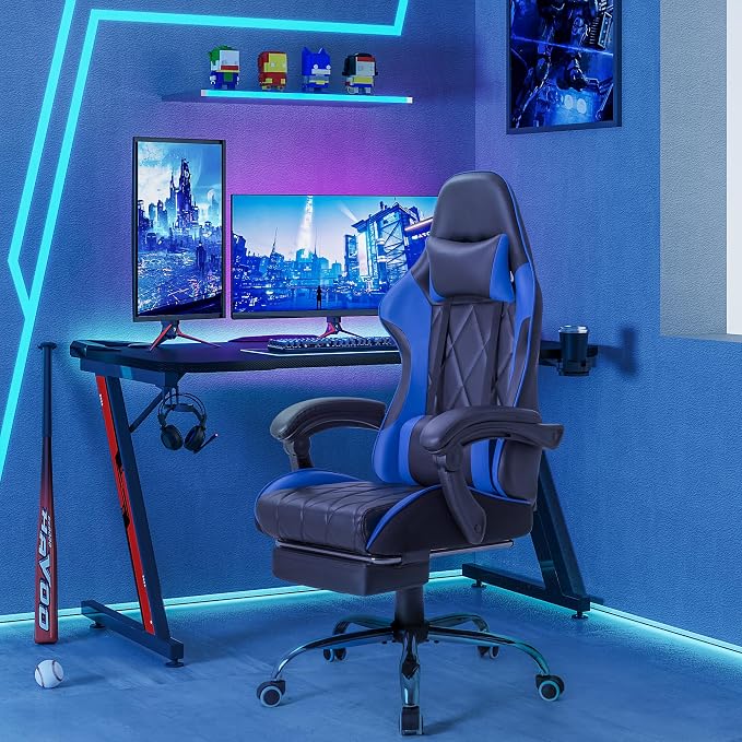Homall Gaming Chair, Computer Chair with Footrest and Massage Lumbar Support, Ergonomic High Back Video Game Chair with Swivel Seat and Headrest (Blue) - Image 7