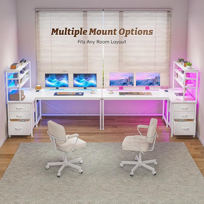 DurayLoly L Shaped White Desk with 3 Drawers,Shelf and PC Stand for Storage - Image 9
