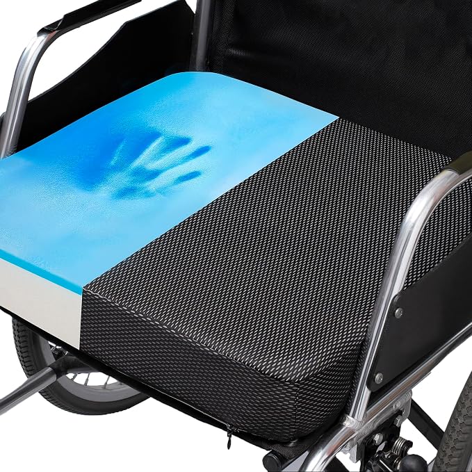 Ifoam Gel Infused Memory Foam Layer Wheelchair Cushion - Seat Cushion for Wheelchair-Office Chair, Kitchen Chair-Pressure Sore and Tailbone Pain Relief-High Dense Polyfoam Base (Black, 18×18×3 inch) by CYLEN