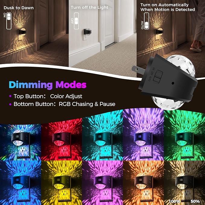 Briignite Motion Sensor Night Light Projector, RGB Warm Nightlight Plug in - Image 2