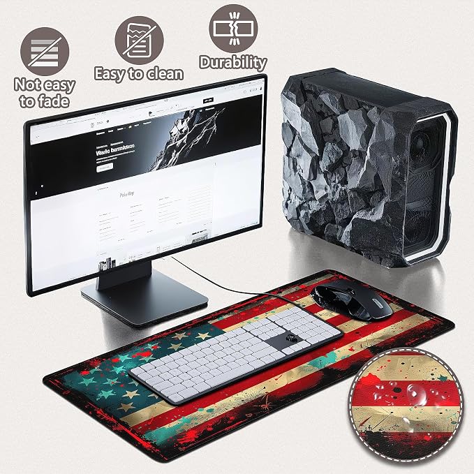 Gaming Mouse Pad - (31.5"×11.8") American Flag Large Mouse Pads for Desk - Desk Mat for Keyboard and Mouse with Non-Slip Base, Desks Pad Matfor Game/Office & Home - Image 4