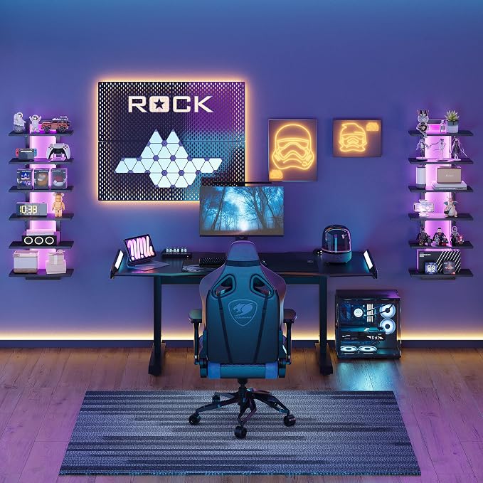 LED Wall Mounted Display Shelf with RGB Lights, 6-Tier Vertical Wall Shelf for Gaming Room, Bedroom and Living Room, Floating Shelves for Collectibles and Decor, 15"W x 5.5"D x 43.3"H, Black - Image 6