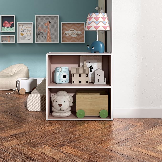 Homes: Inside + Out Apexa 2-Tier Cube Storage Organizer Shelves, Stackable Wood Bookcase Fits Cubby Bins for Organization, Dorm Teen Room Decor & Home Office, Light Pink - Image 2