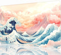 Japanese Sea Wave Desk Mat, XXL 35.4"x15.7" Large Mouse Pad, Pink Clouds Extended Gaming Mouse Mat,Non-Slip Rubber Base Waterproof with Stitched Edges for Gaming Office Home Decor by Unknown