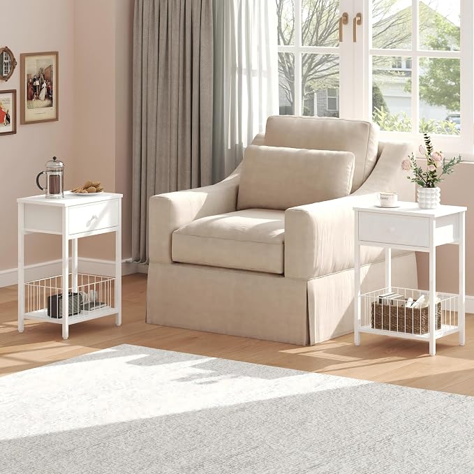 White Small nightstand, White Nightstand, Side Table for Small Spaces, 2 Tiers Storage Shelves End Table, Night Stand for Living Room, Bedroom, Dorm LNT0061W2 - Image 7