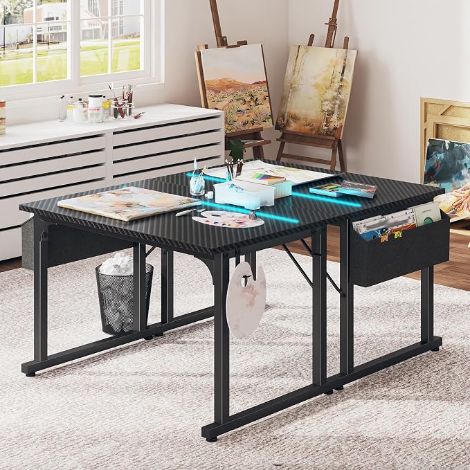 DurayLoly 32" Gaming Desk with Waterproof LED Lights for Bedroom,Black - Image 7