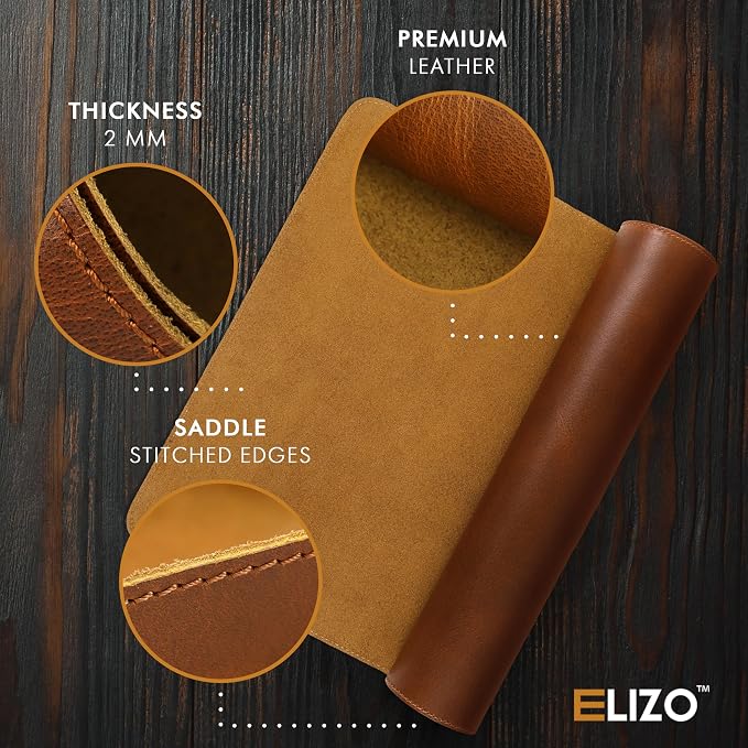 Elizo Real Leather Desk Mat Set (24X14) Large Desk Cover Desk Blotter Protector Computer Gaming Mouse Pad Table Laptop Office Desktop Accessories Antique - Image 4
