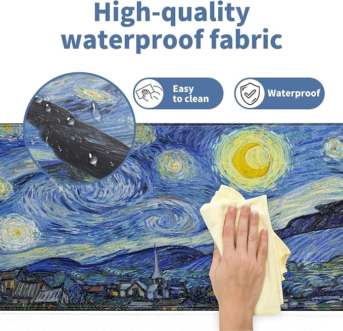 Starry Night Cat Gaming Mouse Pad Large Desk Mat Extended Keyboard Mouse Pad Anime Mousepad with Non-Slip Base and Stitched Edge Mouse Mat Desk Pad 31.5 x 11.8 Mouse Pads for Desk Home Office Gaming - Image 3