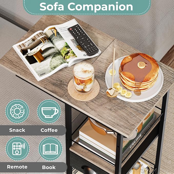 Rolling C Shaped Side Table with Storage Drawer, Ivory Portable Desk on Wheels, Bedside Table for Sofa Couch & Bed, Small Overbed Laptop Desk, Mobile Coffee End Table for Bedroom Living Room Dorm - Image 4