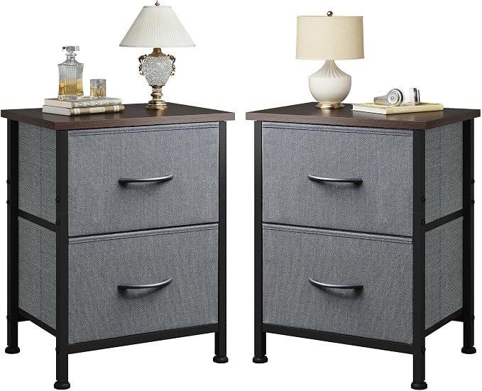 WLIVE Night Stand Set 2, Dresser and Nightstand Sets, Small Dresser for Bedroom with 2 Drawers, End Table with Fabric Bins for Closet, Bedside Furniture, College Dorm, Dark Grey by WLIVE