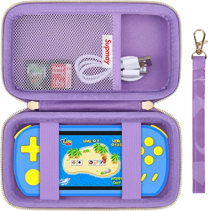 Supmay Carrying Case Compatible with CCTU / TEBIYOU Kids Handheld Games Preloaded 218 Retro Video Games, Portable Gaming Electronic Toys Storage Holder Travel Bag with Mesh Pocket, Purple(Cube) by Supmay