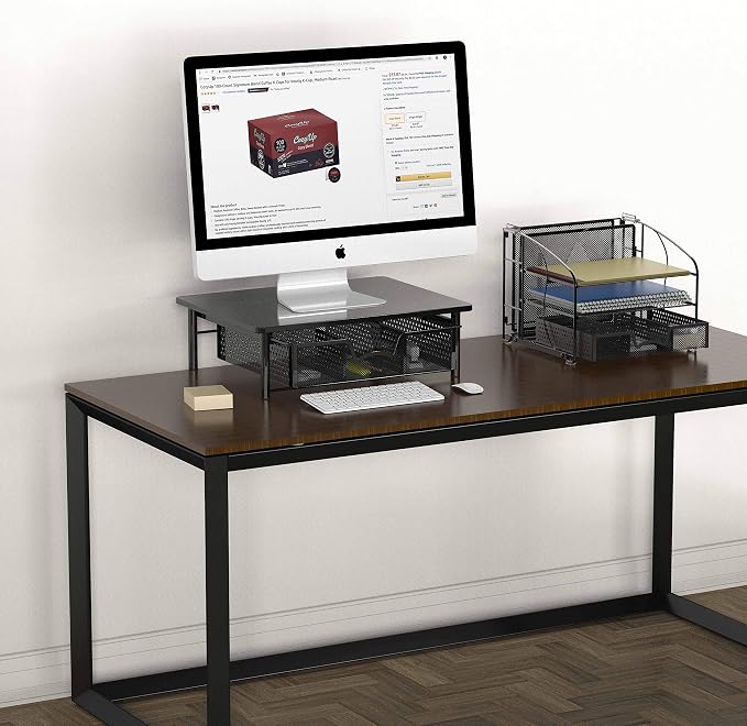 Simple Houseware Computer Monitor Riser with Drawer, Black - Image 3